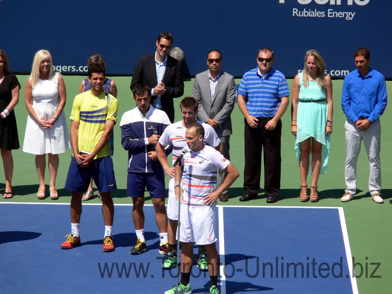 Bruno Soares (BRA) giving speech during closing ceremony for Doubles Final August 10, 2014 Rogers Cup Toronto