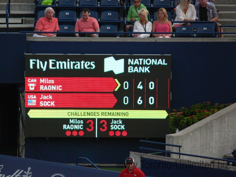 Jack Sock on the scoreboard won the first set over Milos Raonic August 6, 2014 Rogers Cup Toronto