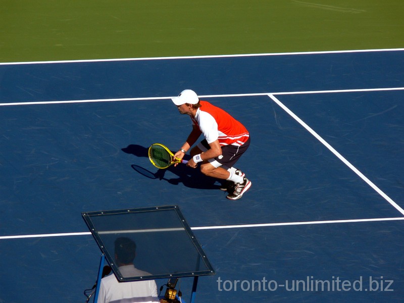 Bryans serving on the Centre Court, Doubles Final Rogers Cup, August 12, 2012. 