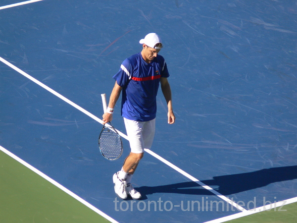 Matthew Ebden of Australia on Centre Court with Canadian Peter Polansky, August 6, 2012 Rogers Cup.