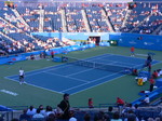 Canadian Milos Raonic and Victor Troicki of Serbia play on Central Court August 7, 2012 Rogers Cup.