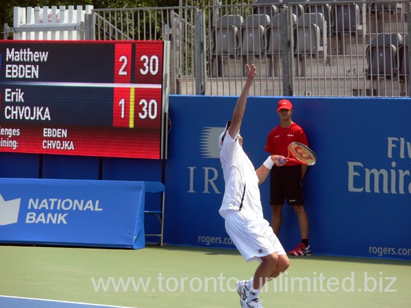 Erik Chvojka serving in qualifying match Rogers Cup 2012. h