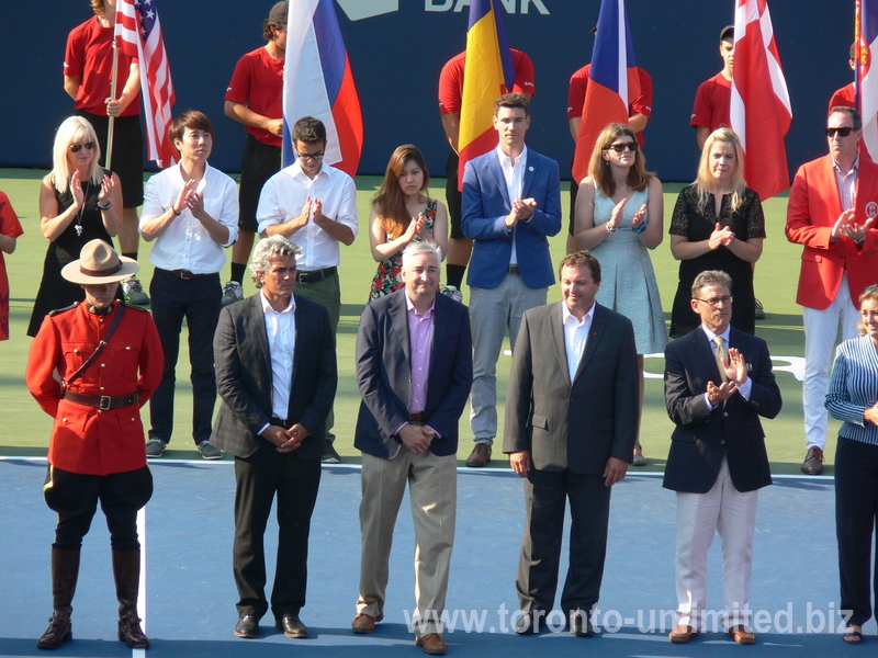 Tennis Canada Organizing Committee, from the left; Karl Hale, Dale Hooper, Ghislain Parent, Mike Tevlin, Giulia Orlandi and Wanda Restivo. Rogers Cup Doubles Closing Ceremony 16 August 2015.   