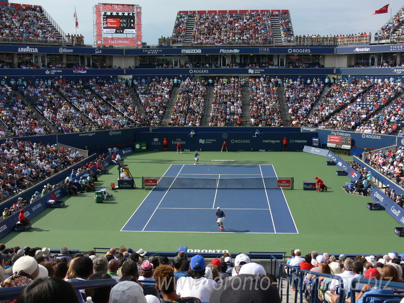 Kei Nishikori (JPN) and Novak Djokovic (SRB) are playing in full-packed Centre Court in singles final 31 July 016 Rogers Cup in Toronto