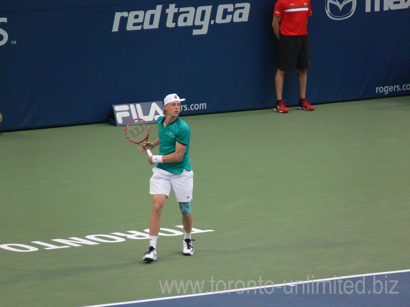 Denis Shapovalov (CDN) on Centre Court warming up to play Grigor Dimitrov (BUL) on Centre Court 27 July 3016 Rogers Cup in Toronto  