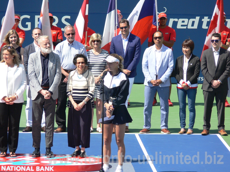 Caroline Wozniacki a runner up speaking during Award Ceremony. Rogers Cup 2017 Toronto.