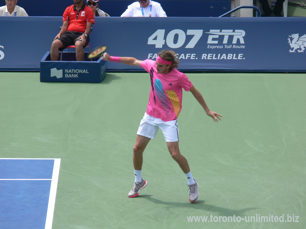 Stefanos Tsitsipas returning one-handed backhand to Djokovic August 9, 2018 Rogers Cup Toronto!