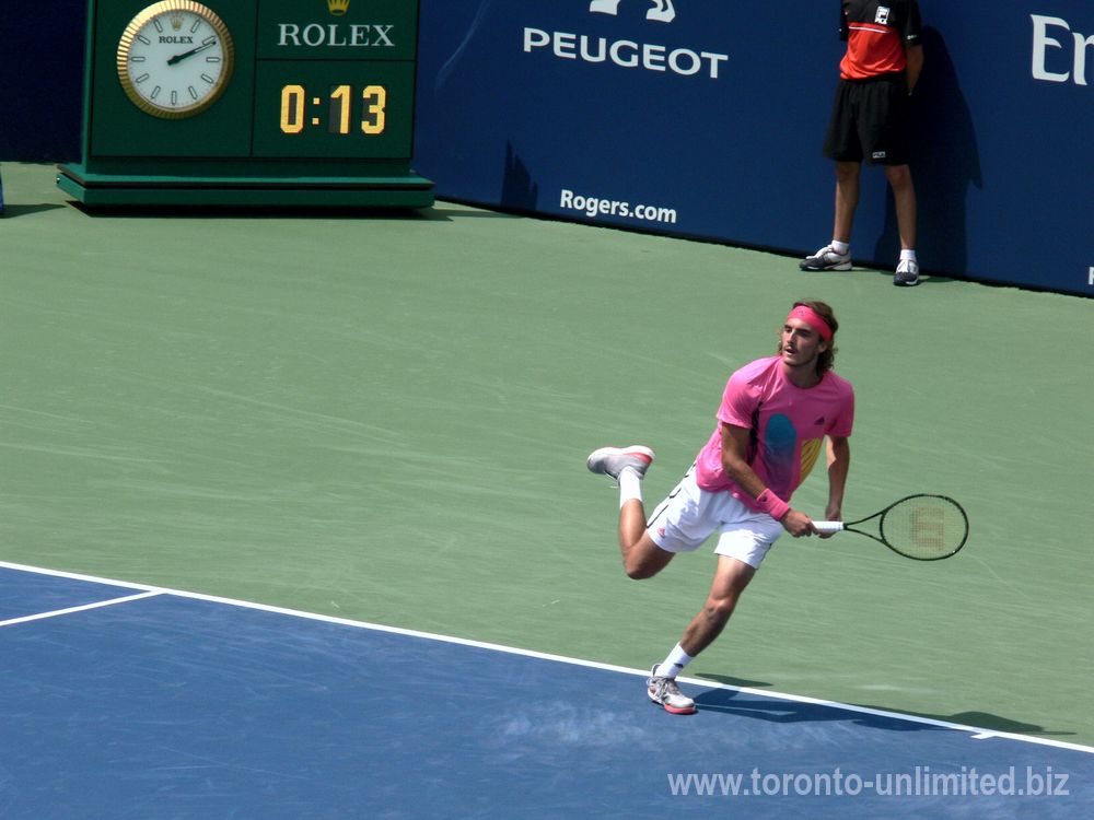 Stefanos Tsitsipas running on the base line of the Centre Court August 9, 2018 Rogers Cup Toronto!