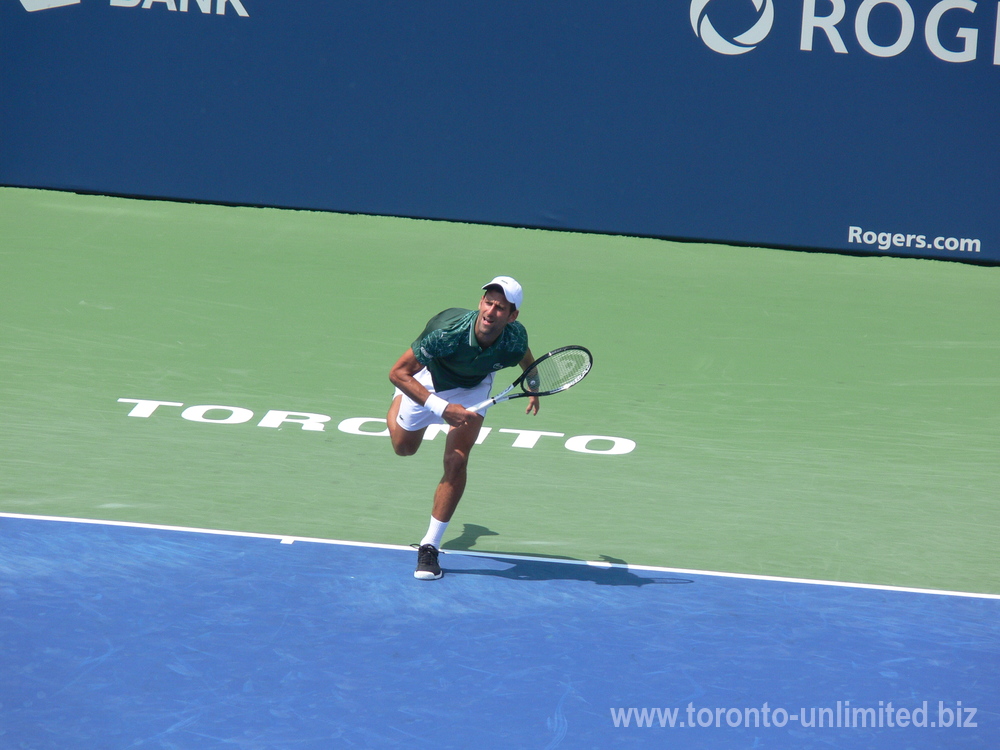 Novak Djokovic has just served to Stefanos Tsitsipas on the Centre Court August 9, 2018 Rogers Cup Toronto!