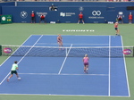 Barbora Krejcikova is returning the serve on the Centre Court in Doubles Final August 11, 2019 Rogers Cup Toronto