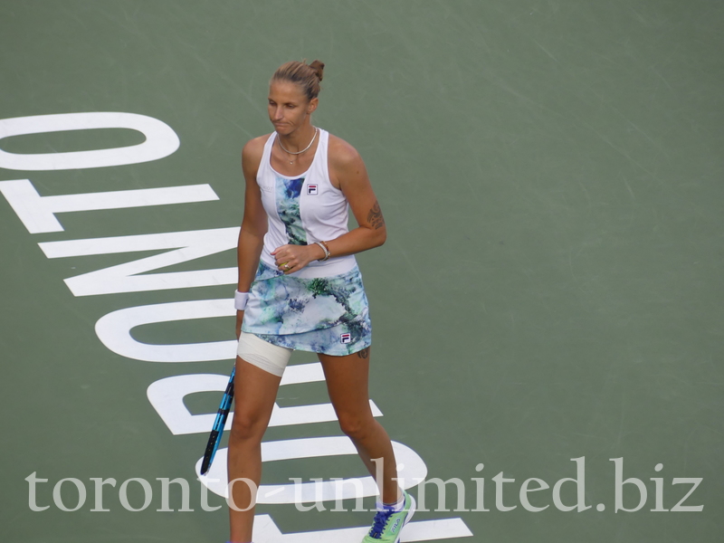 Karolina Pliskova with a grim on her face due to her loss in Semifinal match against Beatriz HADDAD MAIA BRA on Centre Court August 13, 2022