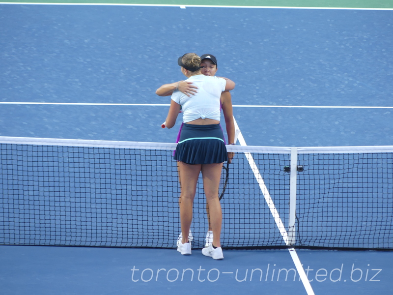 National Bank Open Toronto Singles Final is over August 12, 2024  - Pegula and Anisimova are embracing each other