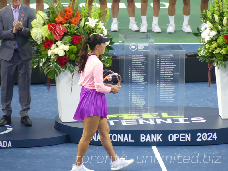 National Bank Open Toronto Singles Final August 12, 2024 - Victorious Jessica Pegula with her Trophy 