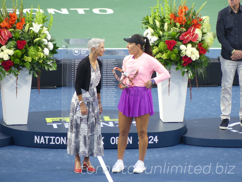 Executive Vice President at National Bank of Canada Lucie Blanchet with Jessica Pegula at National Bank Open Toronto Singles Final August 12, 2024