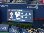 National Bank Open Toronto Finals August 12, 2024 - Scoreboard showing a match point for Jessica Pegula