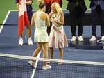 President of Rogers Sports media Colett Watson presenting Trophy to Erin Routcliffe